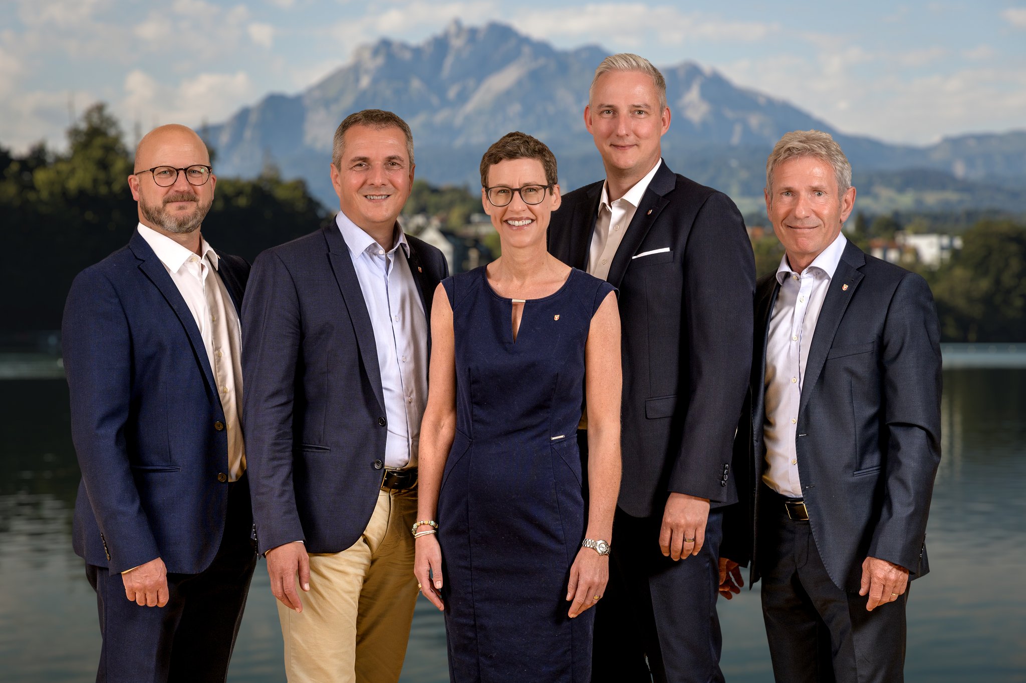 Andreas Michel (v.l.), Gemeindepräsident Daniel Gasser, Susanne Troesch-Portmann, Hans Peter Bienz und Mark Pfyffer